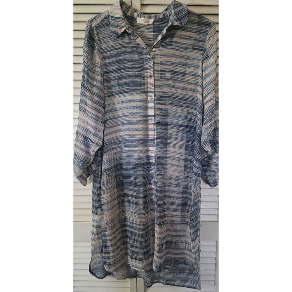 Vince Camuto Women Blouse Med Blue Tera Silhouette Elegant Modern Long Sleeve